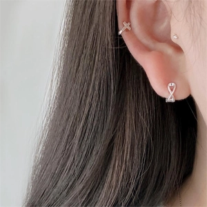 Minimalist 925 sterling silver cross ear cuff and infinity stud earring set for women