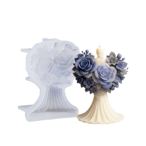Molde creativo de silicona mujer rosa para velas DIY con detalles florales finos