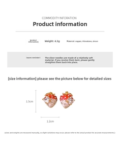 Macro view of strawberry earrings with weight 4.3g and zircon stone material specs