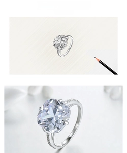 Macro view of S925 silver ring featuring a 5-carat cushion cut cubic zirconia stone