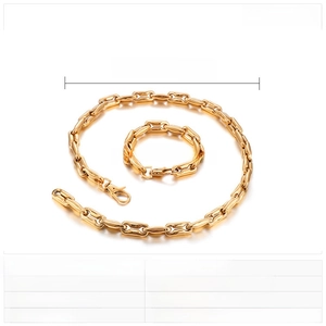 Detail showing dimensions of gold stainless steel coffee bean chain necklace and bracelet