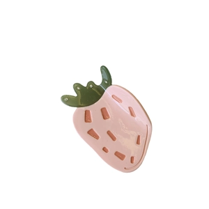 Cute strawberry acetate hair claw clip with pink strawberry shape and green leaves
