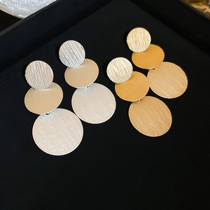 Three-tier brushed metal geometric drop earrings in gold and silver finish set