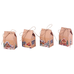 Set of 4 Christmas kraft paper candy boxes with Santa patterns and jute rope ties