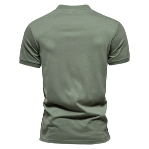 Detailed back view of army green men's cotton T-shirt showing fine knitted texture and fit
