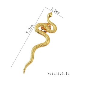 Detailed view of gold snake brooch with scale texture and dimensions 7.2cm by 2.2cm