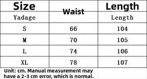 Detailed size chart for sequin party trousers showing waist and length measurements in cm