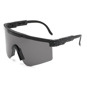 Outdoor cycling sunglasses with black speckled frames and dark grey protective lenses