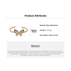Detailed view of butterfly arm cuff with dimensions 8.6x8.1cm and weight of 14.7g