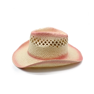 Chapeau de cowboy en paille de plage avec dégradé rose et fentes d'aération creuses