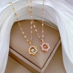 Hexagram Pendant Necklace Titanium Steel Chain Copper Micro Inlaid Zircon Star Dancing Stone Elegant Jewelry For Women