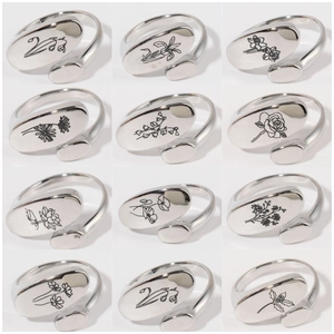 Geburtsblumen Siegelring Kupfer 18K Vergoldet Verstellbar Blumenmuster Retro Vintage Fingerschmuck Damen