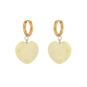 Golden stainless steel heart-shaped natural stone earrings set for women