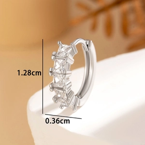 Silver earring with square zircon stones, 1.28cm diameter and 0.36cm width detail