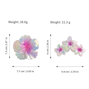 Holographic gradient flower hair clips with size and weight dimensions for styling