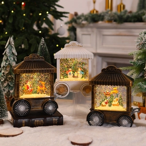 Christmas sleigh music box snow globe with LED light and Santa snowman figurines