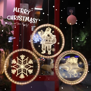 Christmas window LED hanging light with Santa, snowflake and bell in warm yellow light