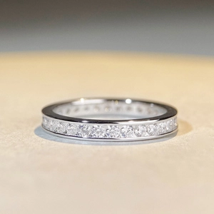 Sparkling 925 sterling silver eternity ring with round brilliant cut cubic zirconia stones