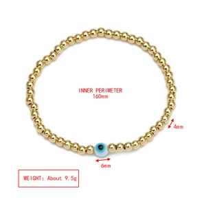 Detail view of Evil Eye beaded bracelet with 160mm inner circumference and 4mm gold beads