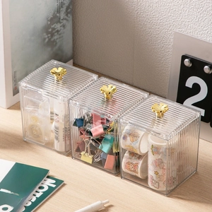 Set of three acrylic storage boxes with gold flower knobs for jewelry and stationery