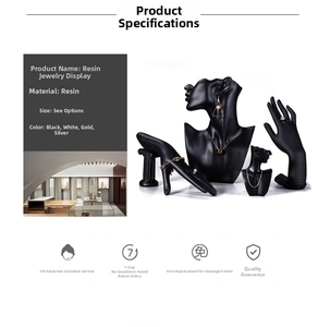 Matte black resin necklace mannequin and hand display for jewelry window displays