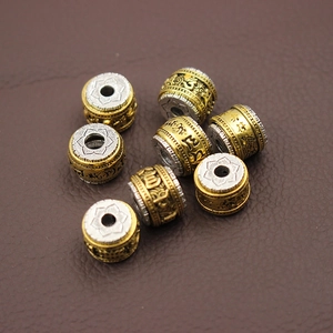 Rotatable Alloy Spacer Beads Two Tone Buddhist Mantra Lotus Charm For DIY Bracelet Jewelry Making