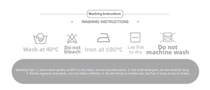Care guide for cashmere scarves showing washing icons and detailed fabric maintenance