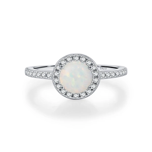 Elegant S925 sterling silver ring featuring a round opal centerpiece and crystal accents