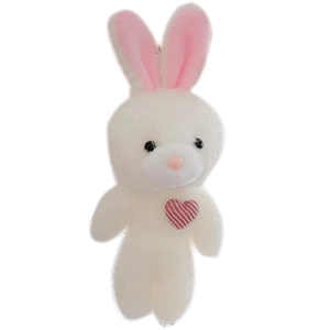 Cute white plush rabbit doll with pink heart decoration for bags and keychains
