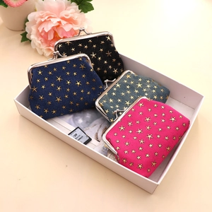Mini porte-monnaie en denim avec étoiles dorées et fermoir métallique en quatre couleurs