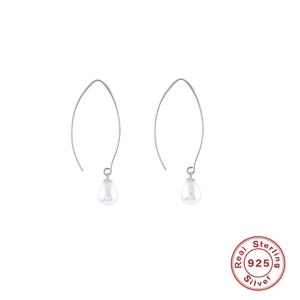 Elegant 925 sterling silver drop earrings featuring white pearls in a minimalist design