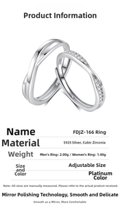 Detailed specs for S925 silver Mobius rings with weight and adjustable size details