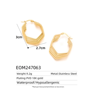 Detailed size specifications of hollow geometric 18k gold plated stainless steel earrings