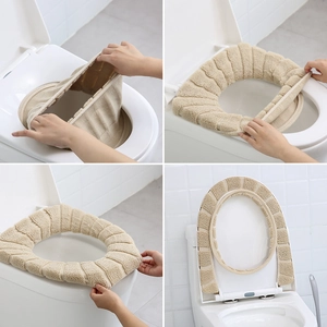 Thick knitted pumpkin pattern toilet seat cover in beige, warm and elastic for all seasons