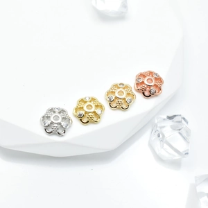 Hollow Flower Petal Bead Caps Copper Micro Pave Zircon Spacers DIY Jewelry Making Findings Components