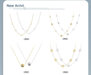 Four floral S925 sterling silver necklaces in gold and silver finishes with O-chains