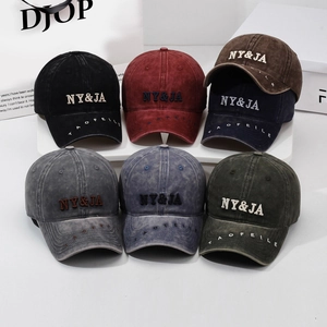 Vintage washed cotton baseball caps with 3D embroidery in multiple colors for women and men