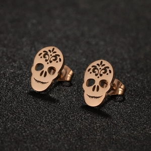 Gothic punk skull earrings in rose gold stainless steel for Halloween style
