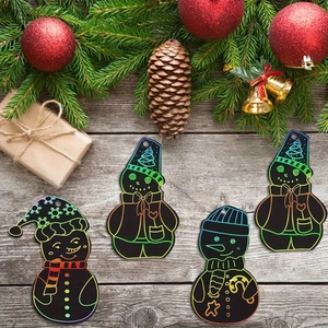 Cartes à gratter bonhomme de neige holographique arc-en-ciel décoration de Noël