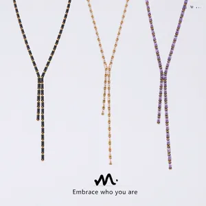 Collier En Y À Franges En Acier Au Titane Coupe Baguette Zircon Géométrique Élégant Bijoux Minimalistes Pour Femmes