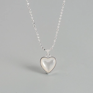 925 Sterling Silver Shell Heart Pendant Necklace with Beaded Chain for Women