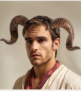 Close-up of bronze ram horns headband with realistic spiral texture for cosplay