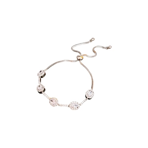 Adjustable silver bracelet featuring five oval zircon stones and a slider chain design