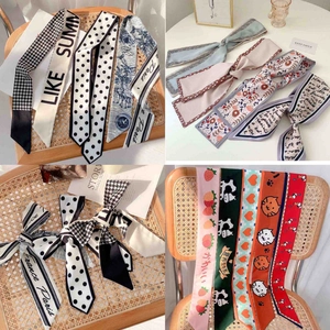 French Style Satin Hair Scarf Ribbon For Women Elegant Floral Polka Dot Headband Long Streamer Hair Tie