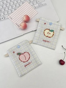 Cute embroidered apple and peach fruit pattern mini cotton storage bags with button closure