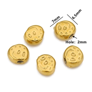 7mm gold smile face spacer beads for DIY jewelry with 2mm hole size measurements