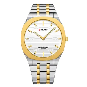 CURREN thin square quartz watch for men with silver-gold stainless steel band