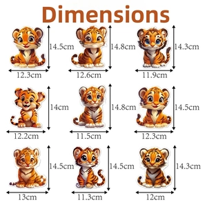 Size chart showing dimensions for tiger-themed spiral birthday party decorations in cm
