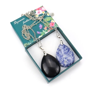 Pendenti in cristallo naturale a goccia in ossidiana e sodalite con catena argento in scatola