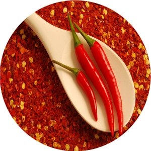 Macro shot of round absorbent flannel mat featuring realistic red chili and spice print
